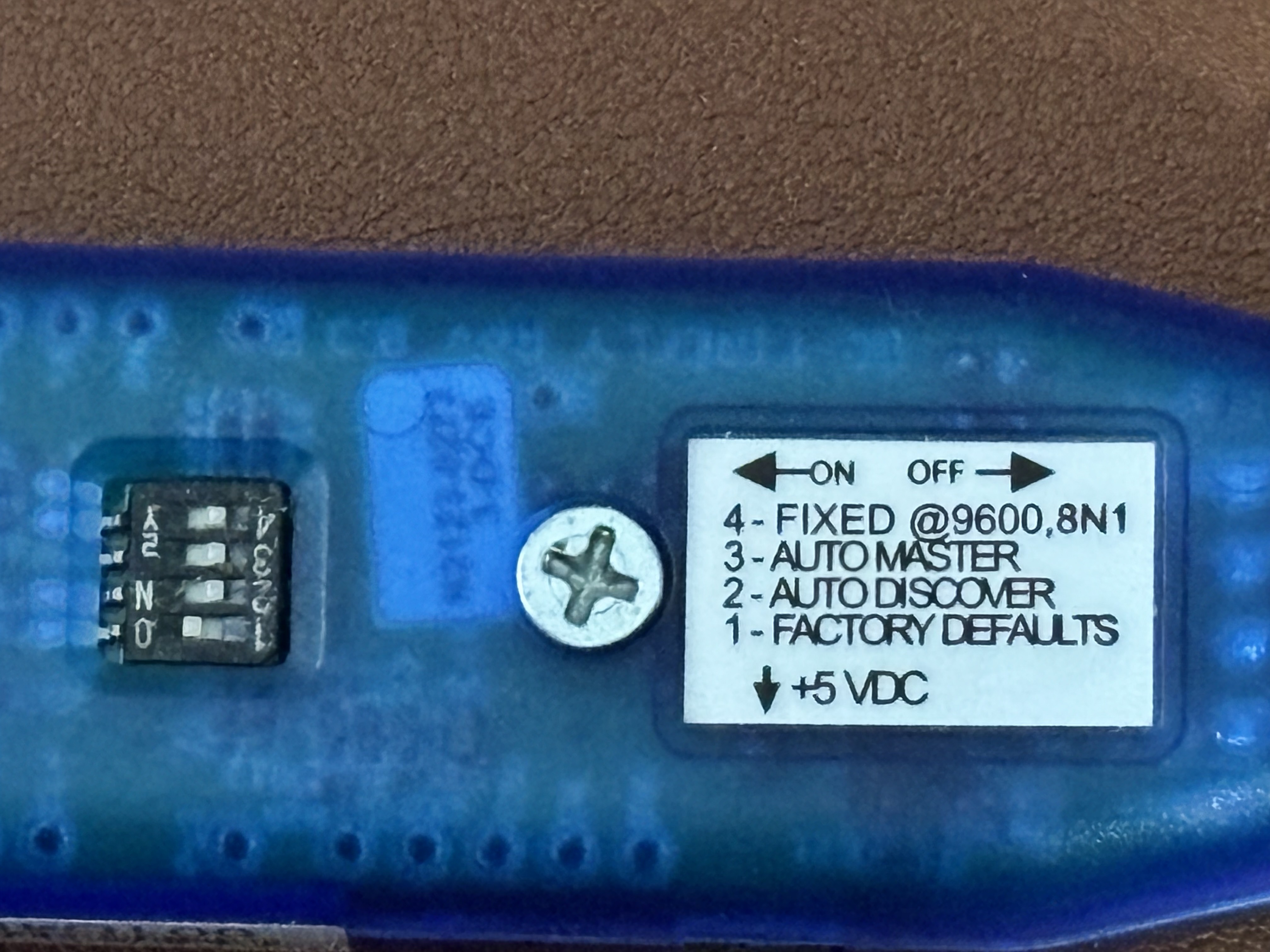 GRIDBluFly with Switch 1 Factory Defaults in ON position